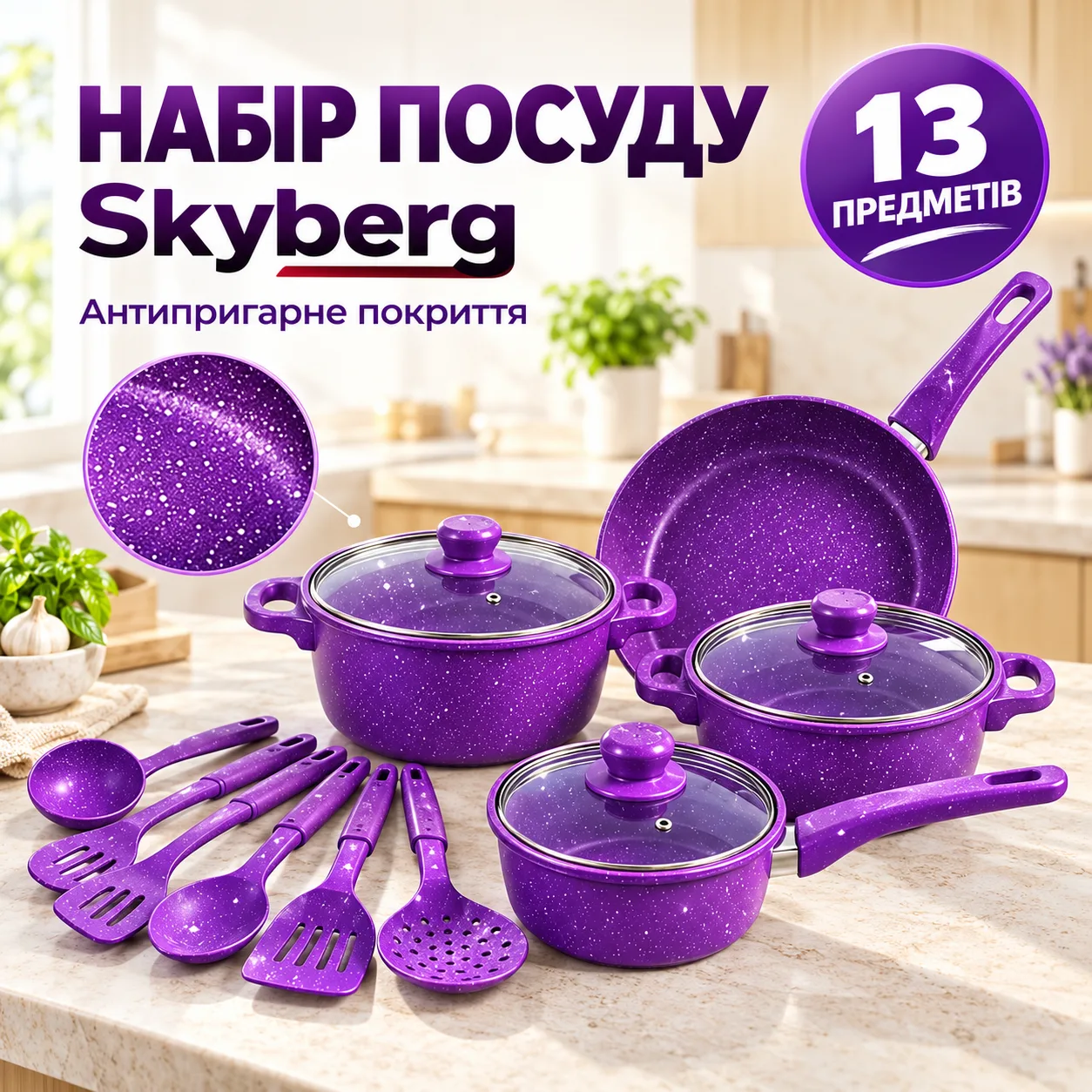 Набор посуды Skyberg 13 предметов фиолетовый