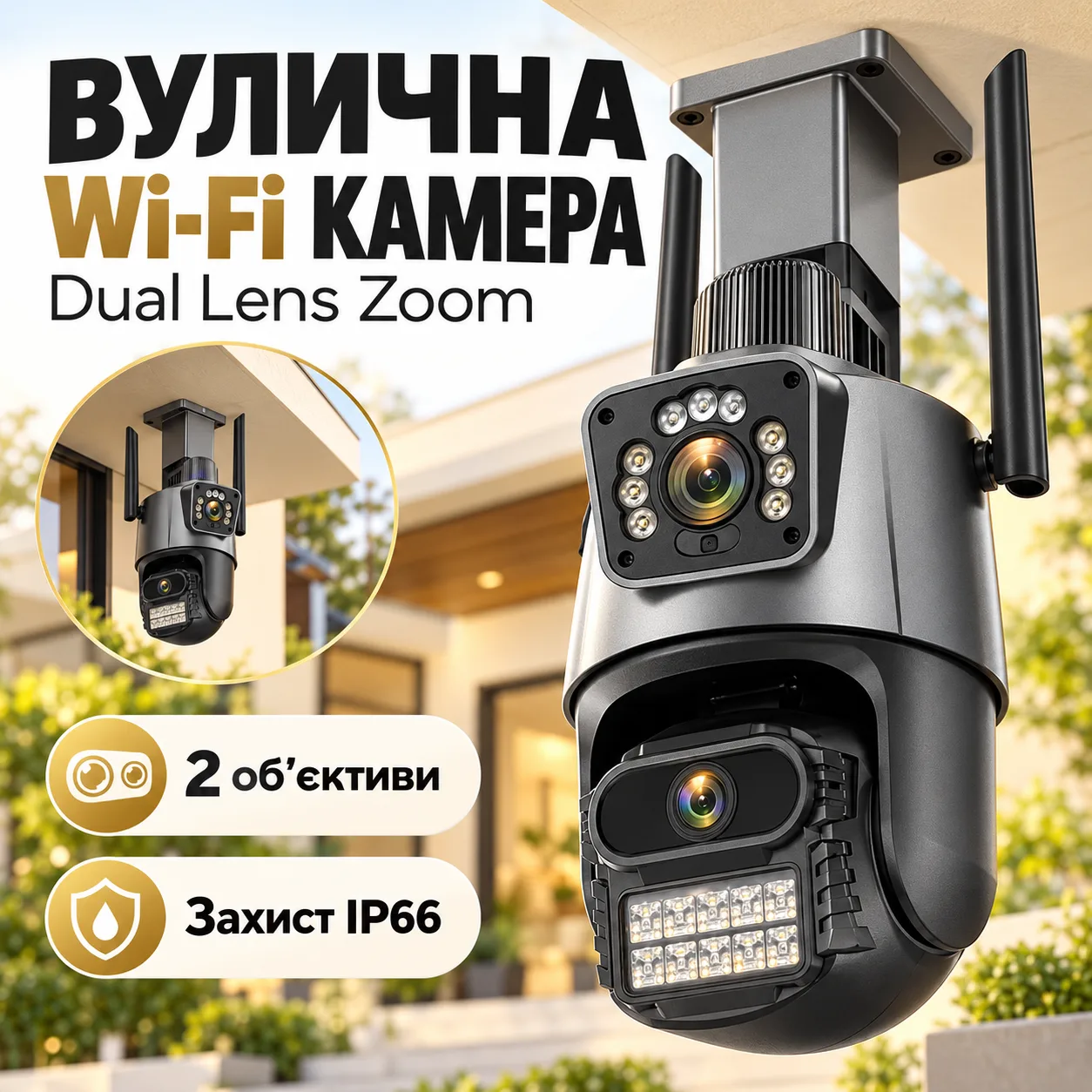 Уличная охранная поворотная камера WI-FI камера V380-V21 8MP сирена