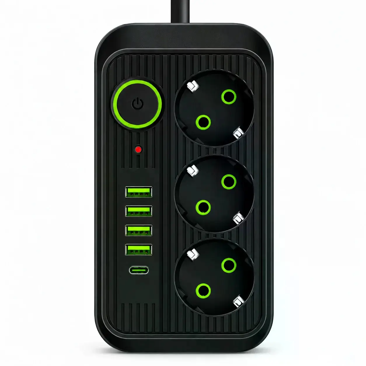 Мережевий фільтр Power Socket F09U 2500 Вт 2 м чорний • Подовжувач Power Socket F09U на 3 розетки з 4 USB, PD Type-C і вимикачем