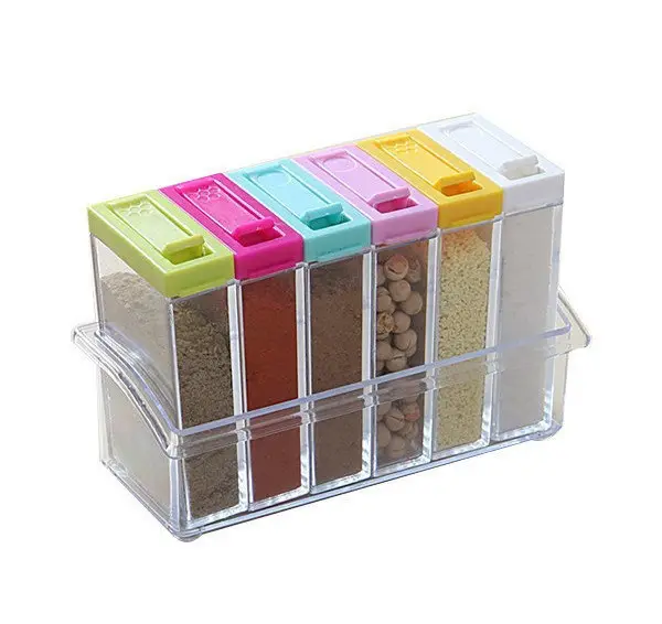 Набор емкостей для специй Seasoning Six Piece Set, 6 баночек ∙ Кухонный набор - спецовница на подставке ∙ Экопластик