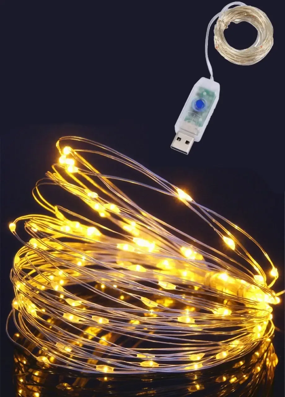 Гірлянда-нитка LED USB Роса, теплий білий, 10 м