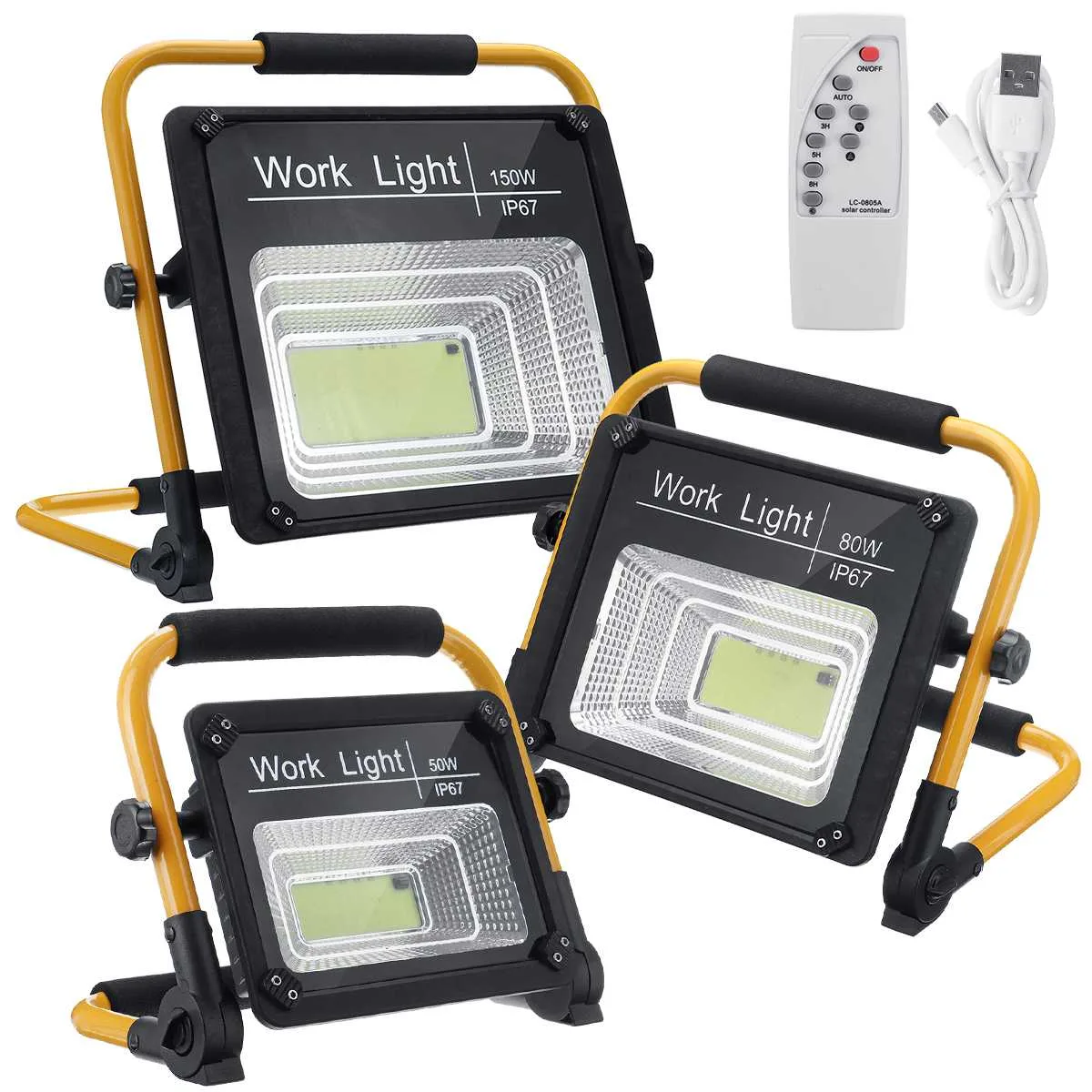 Прожектор акумуляторний із сонячною панеллю Work Light 50W, функція Power Bank