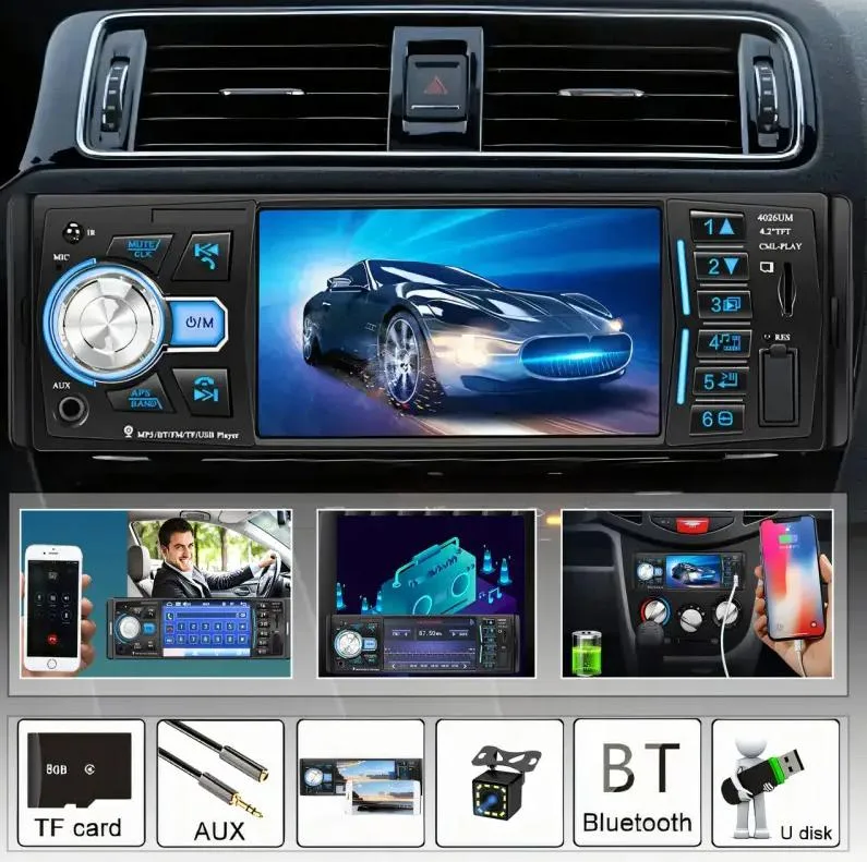 Автомагнітола 4026 BT Touch, екран 4.1", 1Din ISO, MP5, Bluetooth, USB, FM, microSD