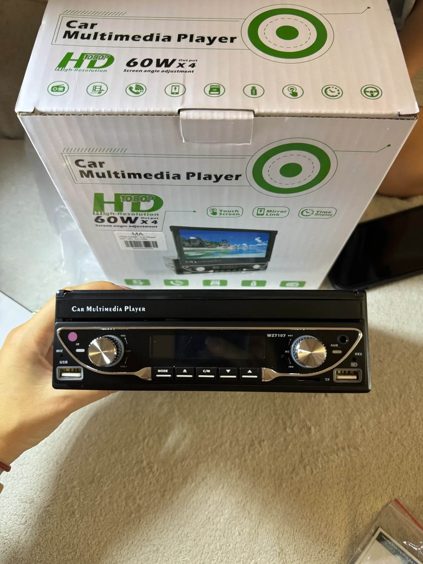 Автомагнітола 7" HD MP5-плеєр, FM/AM/RDS, Bluetooth, гучний зв'язок, з пультом дистанційного керування