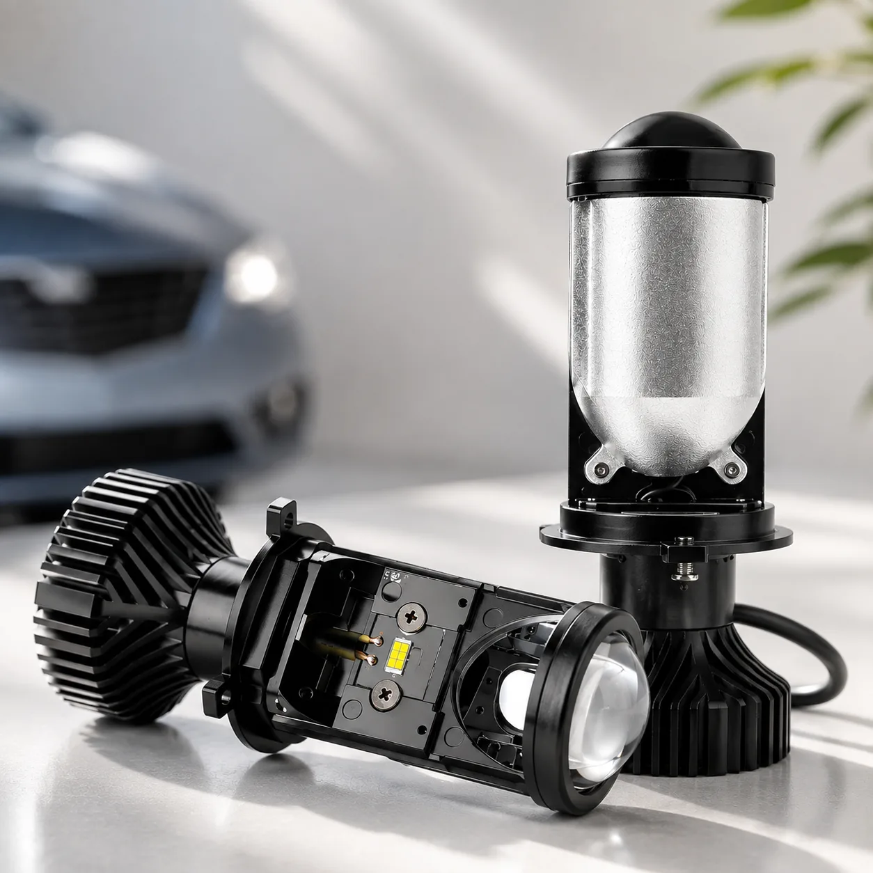 Автомобильные LED лампы Y6 H4 / Светодиодные автомобильные лампы 90W 5000K с линзами