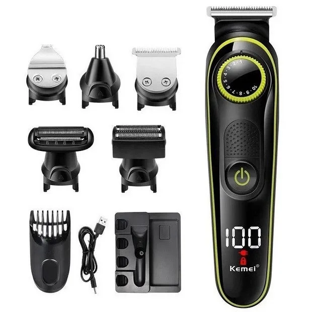 Машинка для стрижки волос 5в1 Kemei KM-696, черная, триммер для бороды