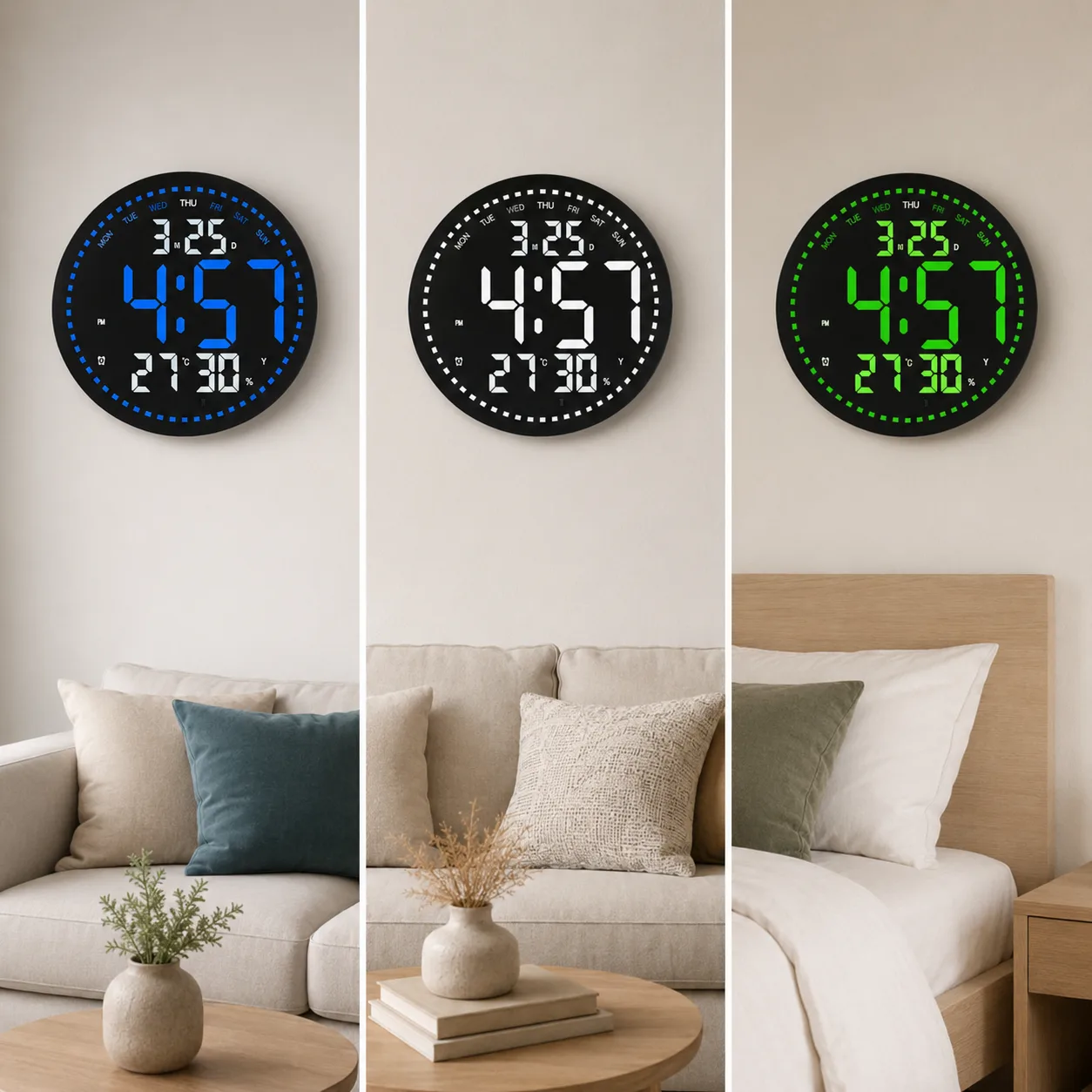 Годинник настінний LED 2828 Blue/White/Green з пультом, 220В