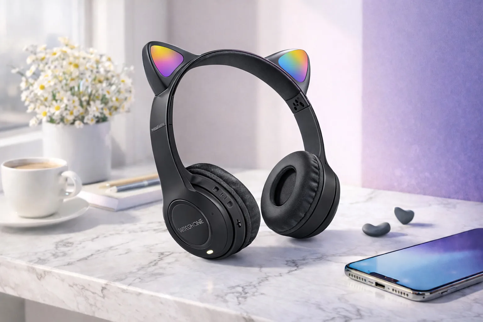 Навушники бездротові з котячими вушками та LED підсвічуванням Cat Ear Y47, Bluetooth, з мікрофоном, чорні