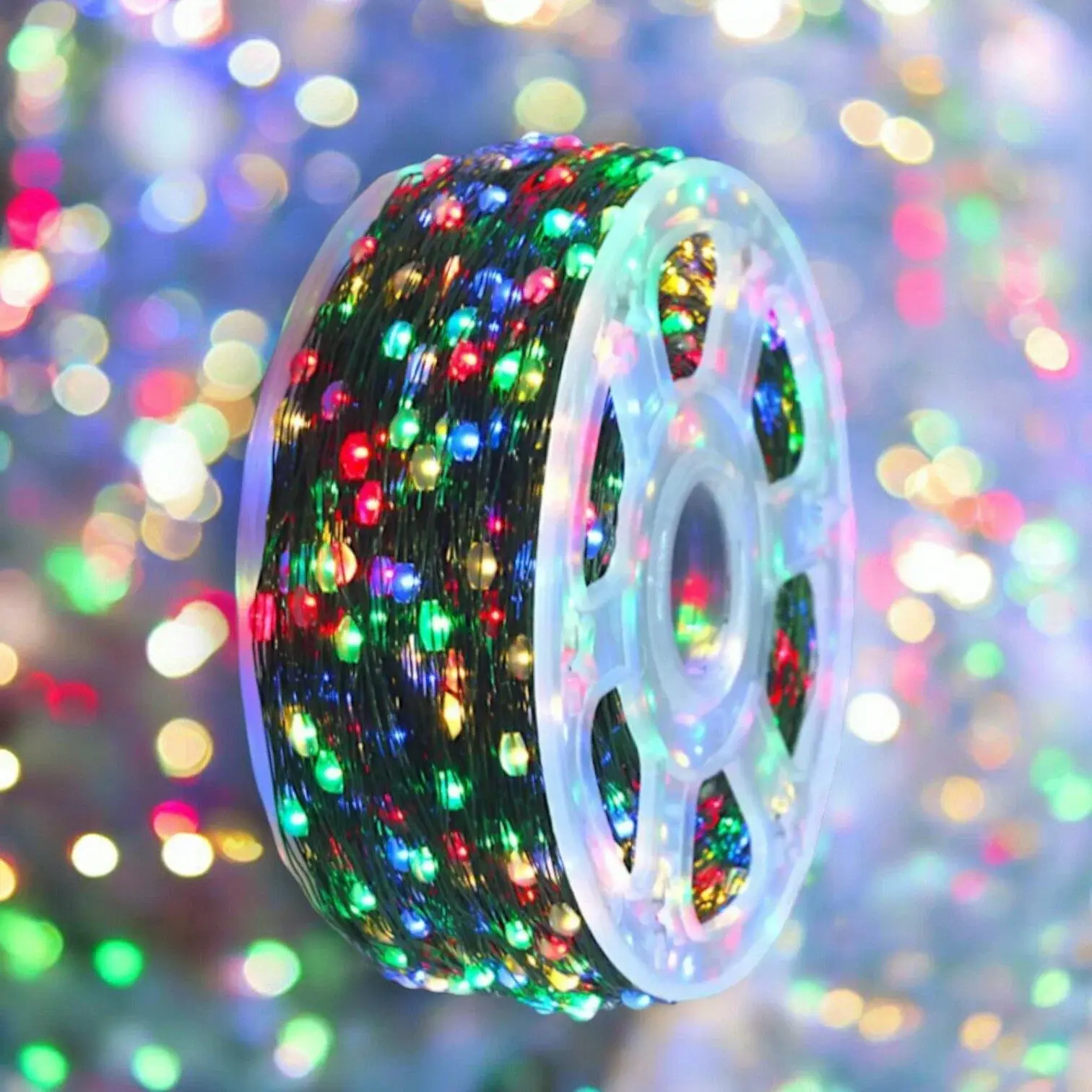 LED string light on reel Rosa, 50 m, 500 LED, with remote, multicolor