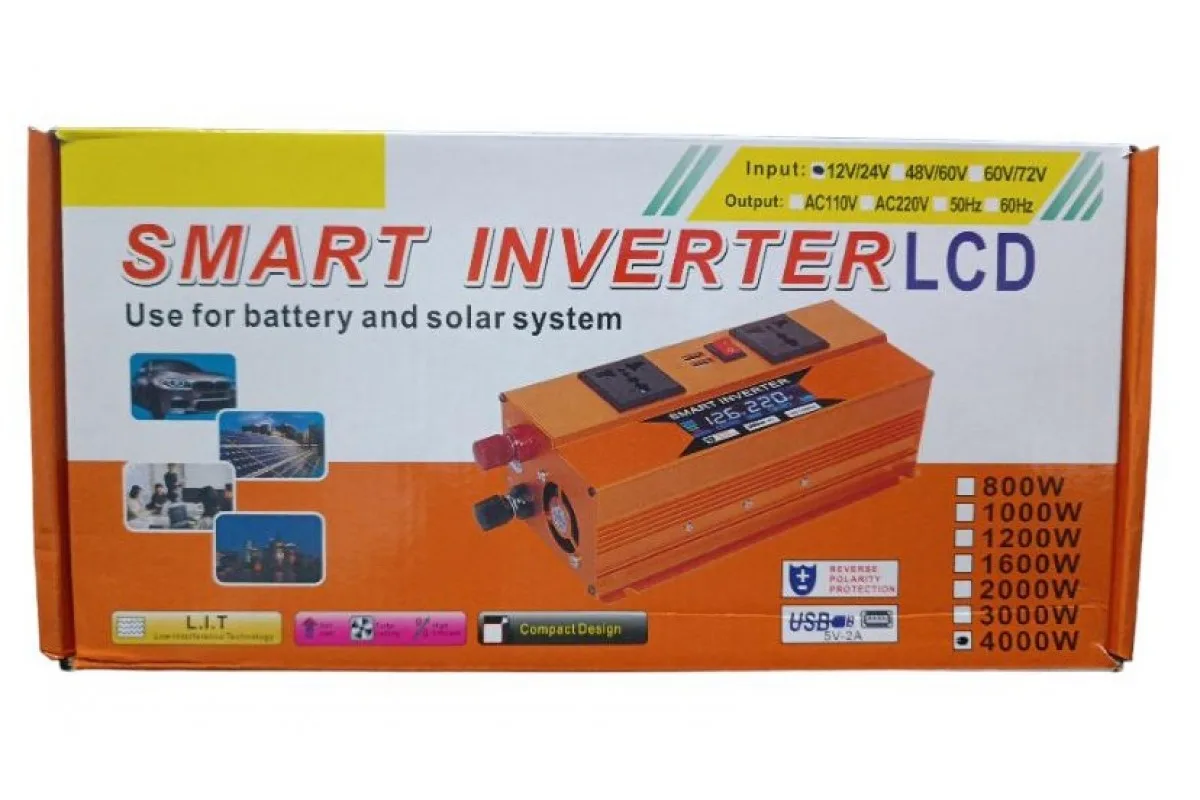 Перетворювач напруги 12V/24V на 220V 4000W LCD SMART (EY4000W)