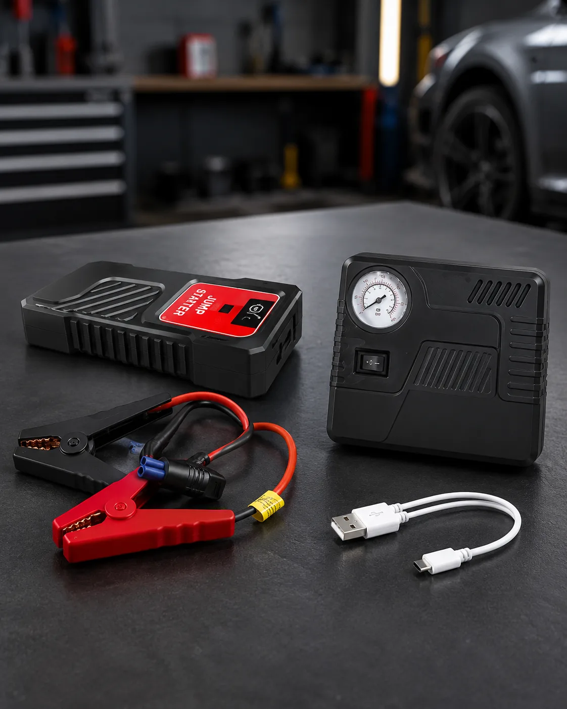 Автомобильное пусковое устройство Jump Starter 69800 мАч + компрессор, с LED-фонариком
