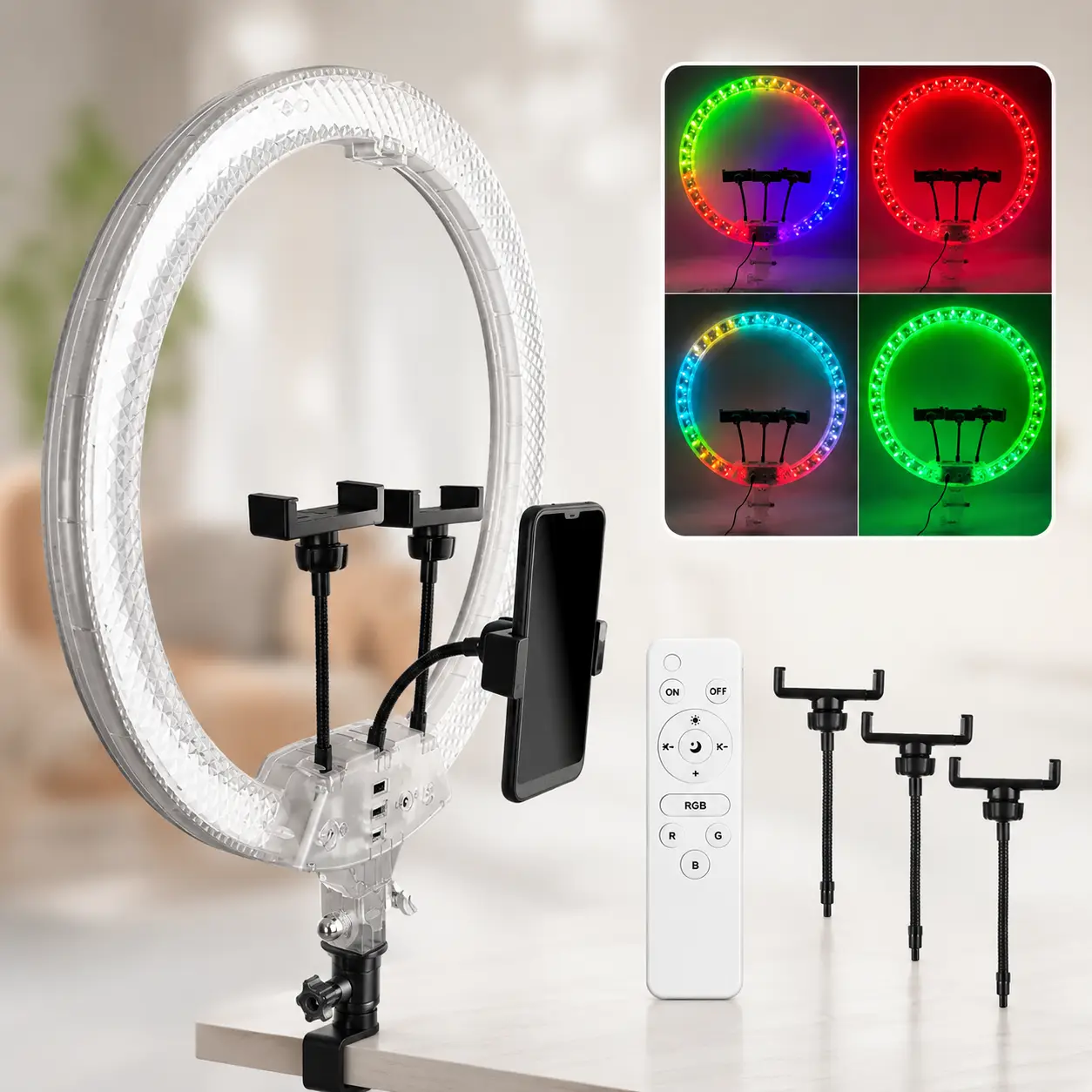 Ring light 45 cm RGB RD-18 Crystal Diamond Lamp / Two-sided color selfie lamp / Blogger lamp