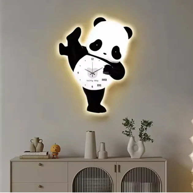 Дитячий настінний годинник Super Panda з LED підсвічуванням у вигляді панди, без звуку