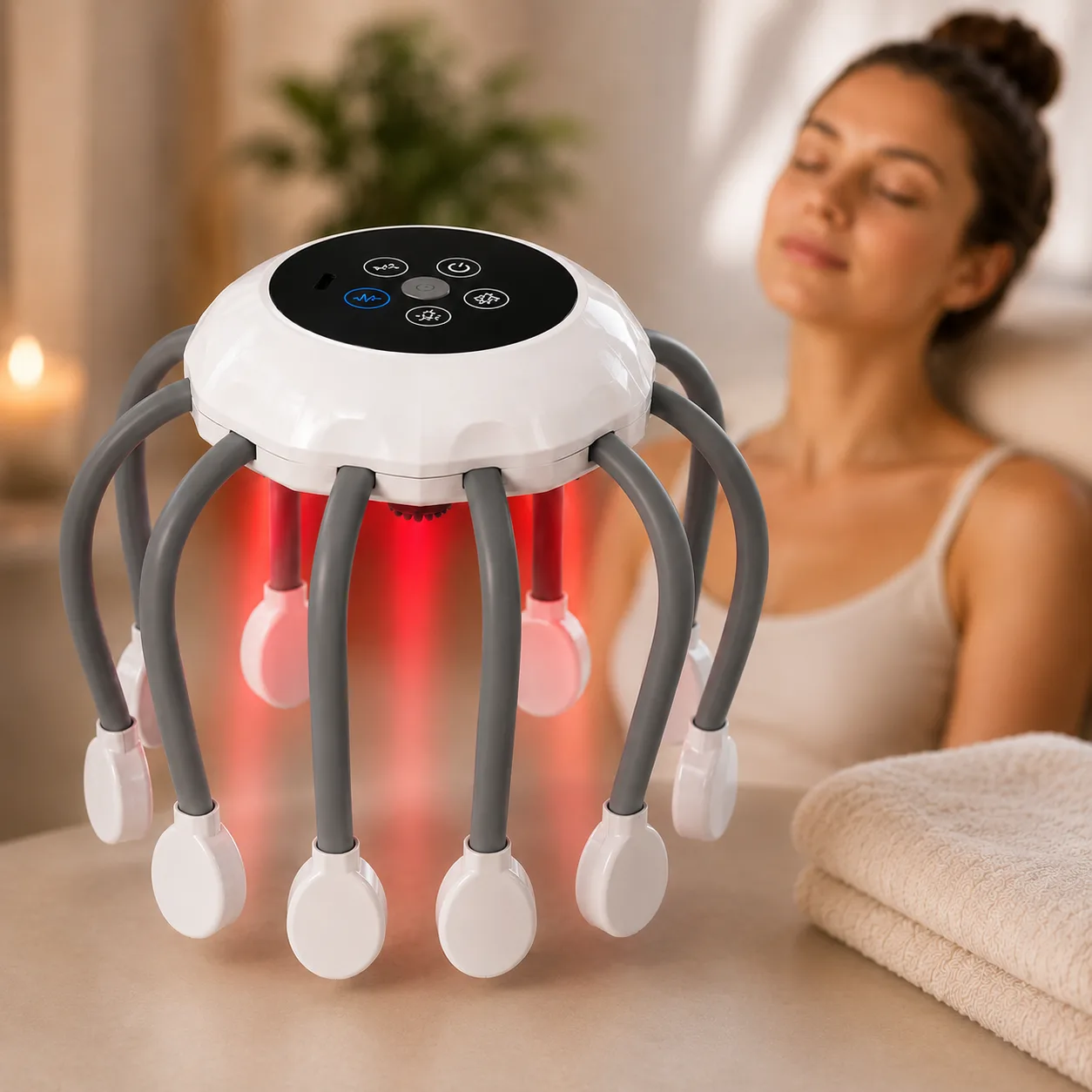 Масажер для голови Восьминіг, електричний, 8 щупалець, Bluetooth