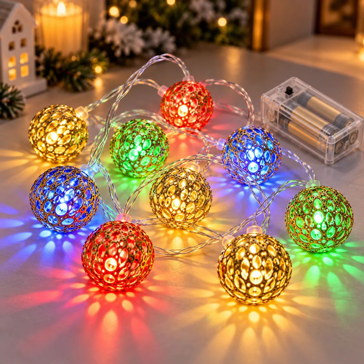 Гірлянда світлодіодна Кулька металева золота, 20 LED, мультиколір