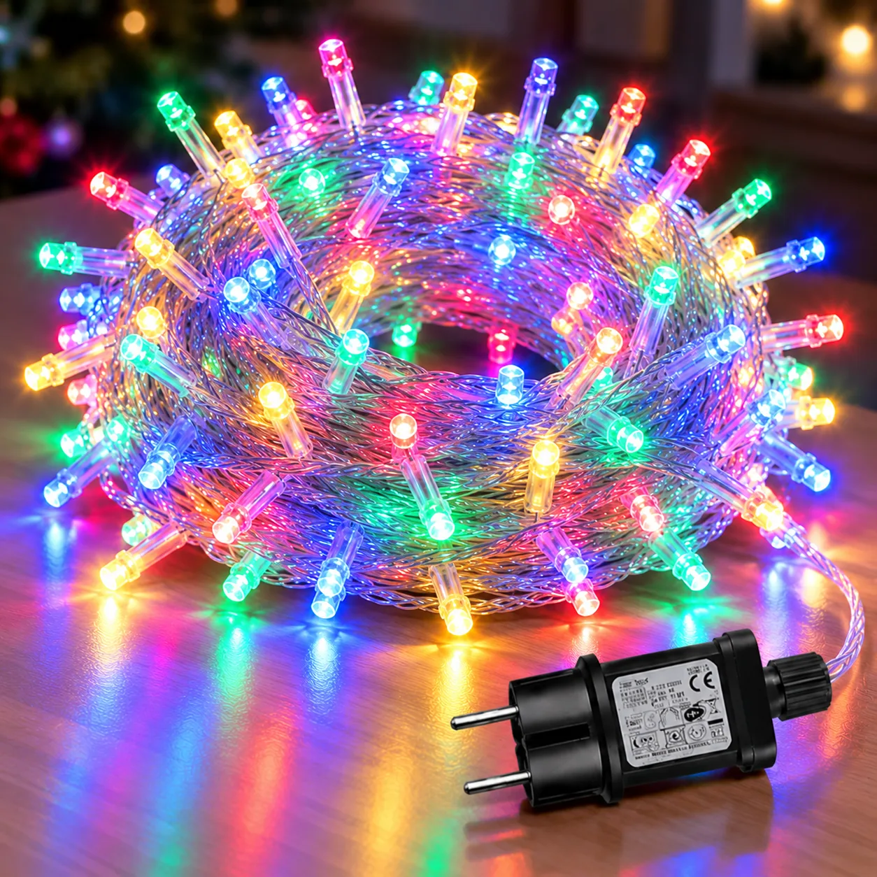 Гірлянда 100 LED різнокольорова на білому дроті 220V Мульті / Світлодіодна гірлянда-нитка