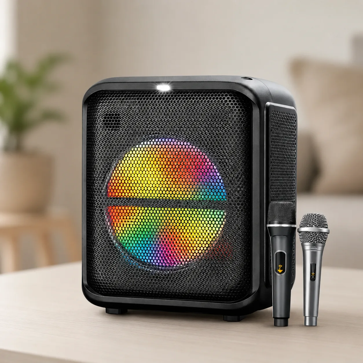 Колонка Bluetooth BTS-1740, 1 дротовий + 1 бездротовий мікрофон, LED-підсвічування