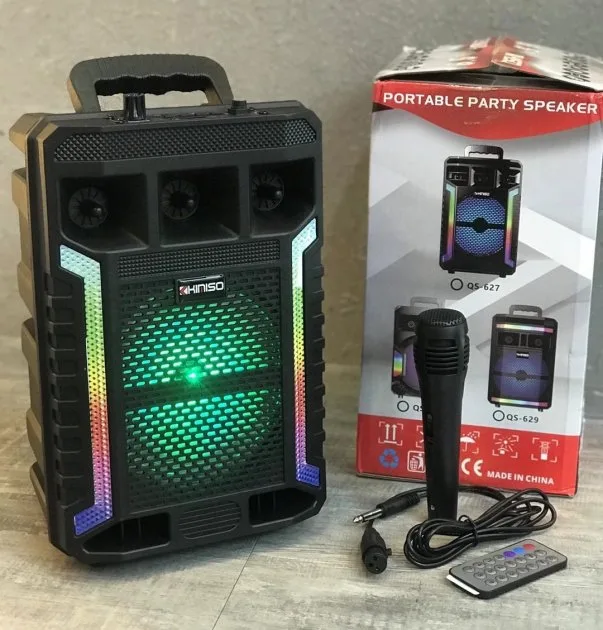 Портативна колонка Kimiso QS-627, 10 Вт, 1200 мАг, мікрофон, світломузика (USB/BT/FM)