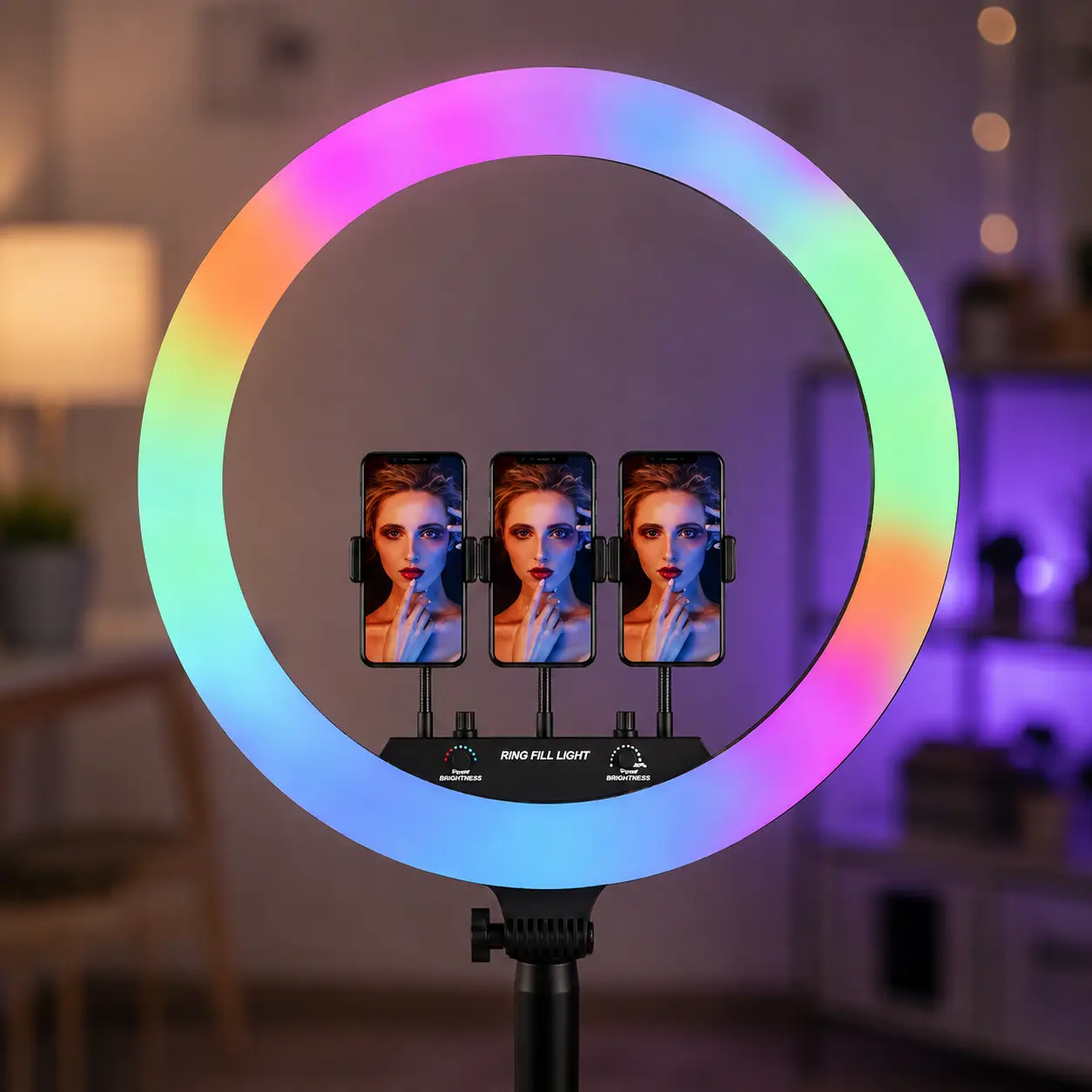 Кільцева LED лампа RGB MJ18, 45 см, 3 кріплення