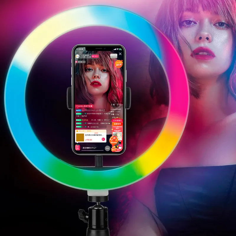 Кільцева RGB селфі-лампа MJ26 з тримачем для телефону, 26 см