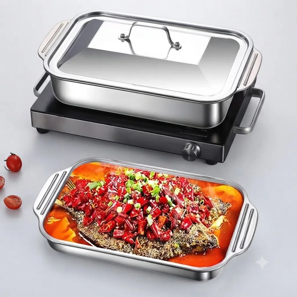 Metal grill tray with lid, for baking/roasting