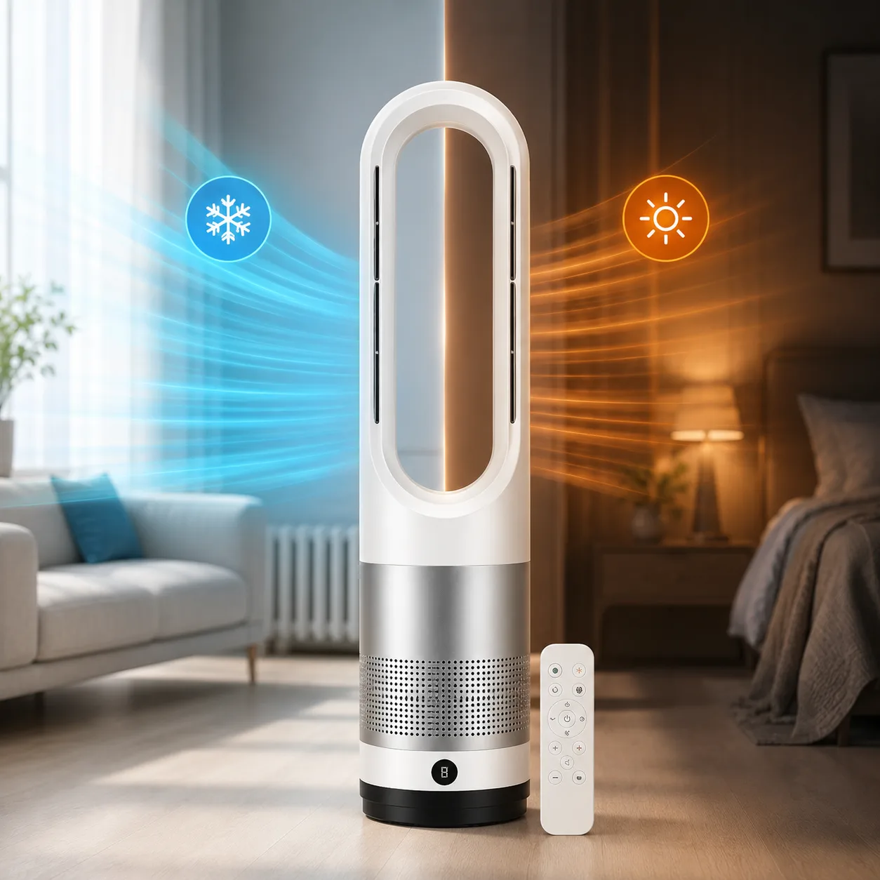 Вентилятор безлопатевий Germatic AM-018JR 2в1 обігрів+охолодження, 1200 Вт, LED, сенсорний, пульт ДК, автоповорот 80°