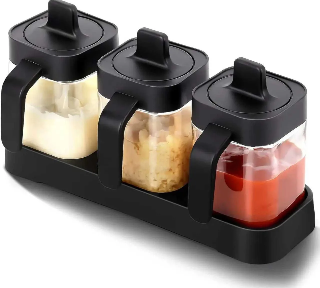 Набір контейнерів для зберігання приправ та спецій з ложкою Seasoning Bottle Set, 3 відсіки по 400 мл