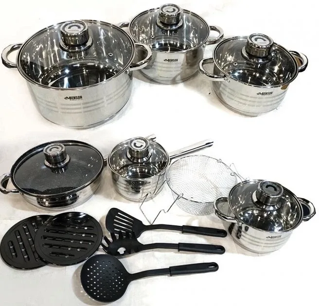 Cookware Set Benson BN-197, 18 Pieces, Stainless Steel, with Thermo Sensors