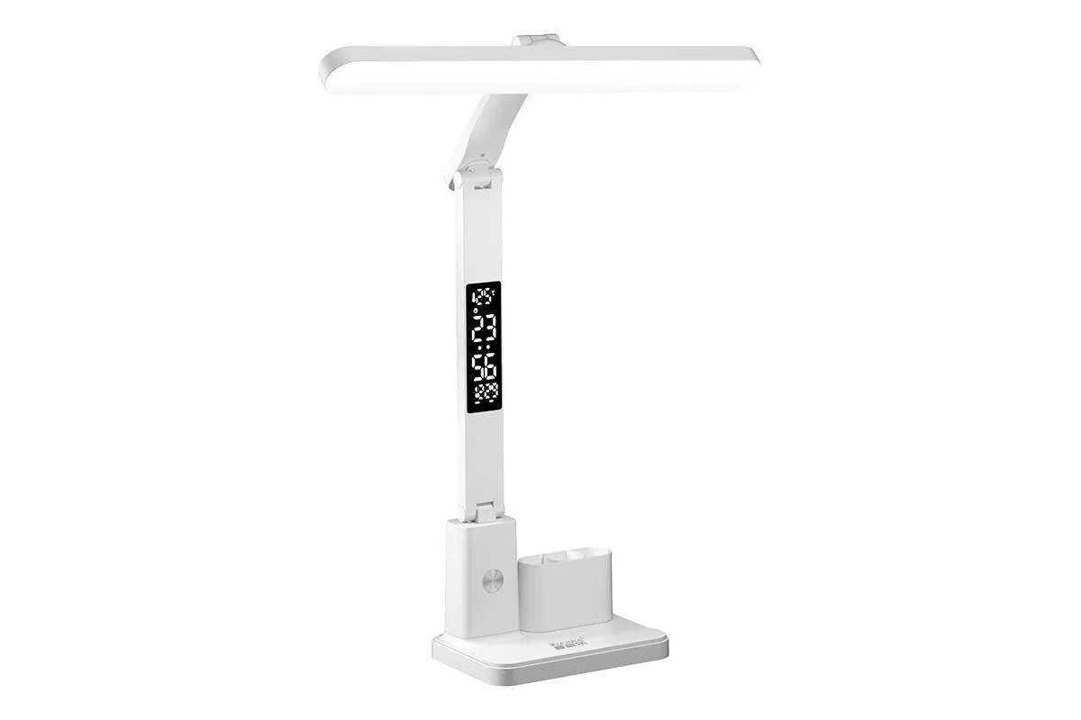 Лампа настільна LED VHG 801S акумуляторна, з годинником, 6W 800lm 3000-6000K