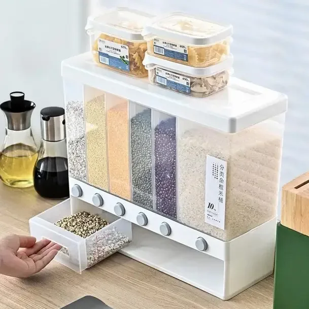 Органайзер на 6 секцій для сипучих продуктів Assorted Grain Rice Bucket, диспенсер для круп та цукру