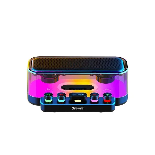 Колонка портативна Bluetooth з RGB-підсвічуванням, караоке з 2 мікрофонами, IPX5, Bluetooth 5.0, Type-C