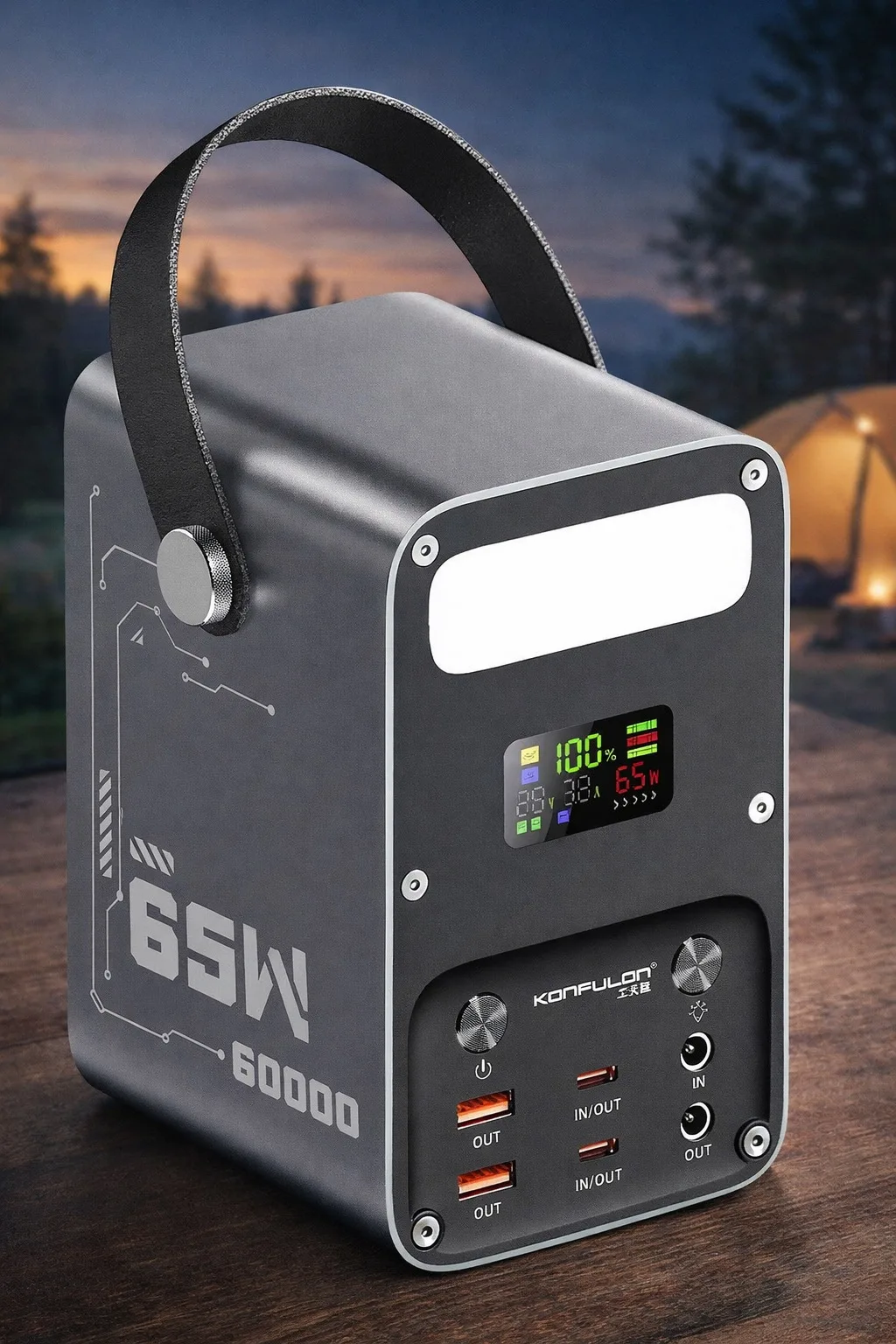 PowerBank 60000 мАг 65W PD для ноутбуків із DC-виходом та ліхтарем