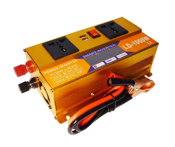 Перетворювач напруги інвертор 1000W 12V/24V з LCD, золотий