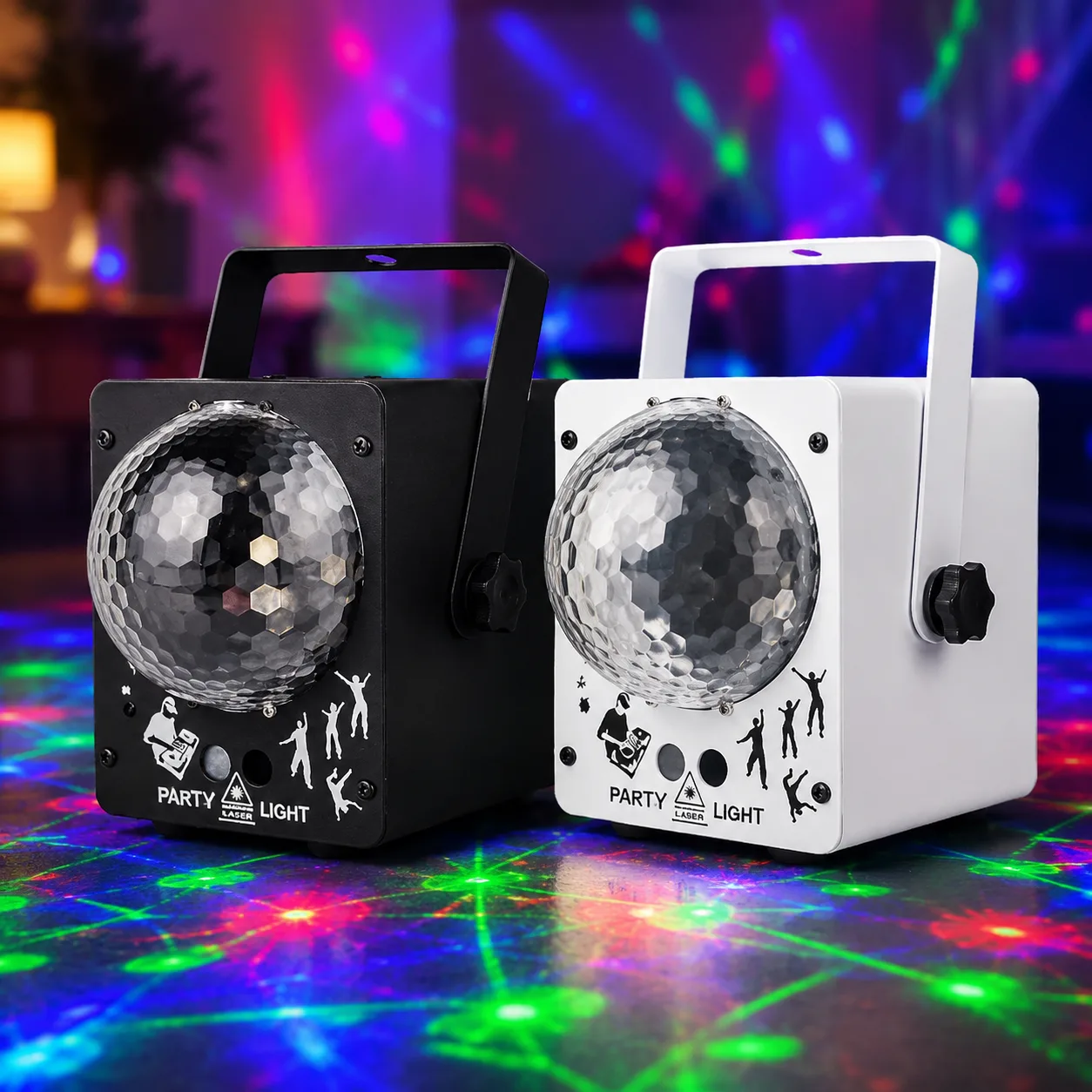 Диско-проектор лазерний Energolux QR-305, білий та чорний, LED+Laser Bluetooth RGB 360°, з пультом