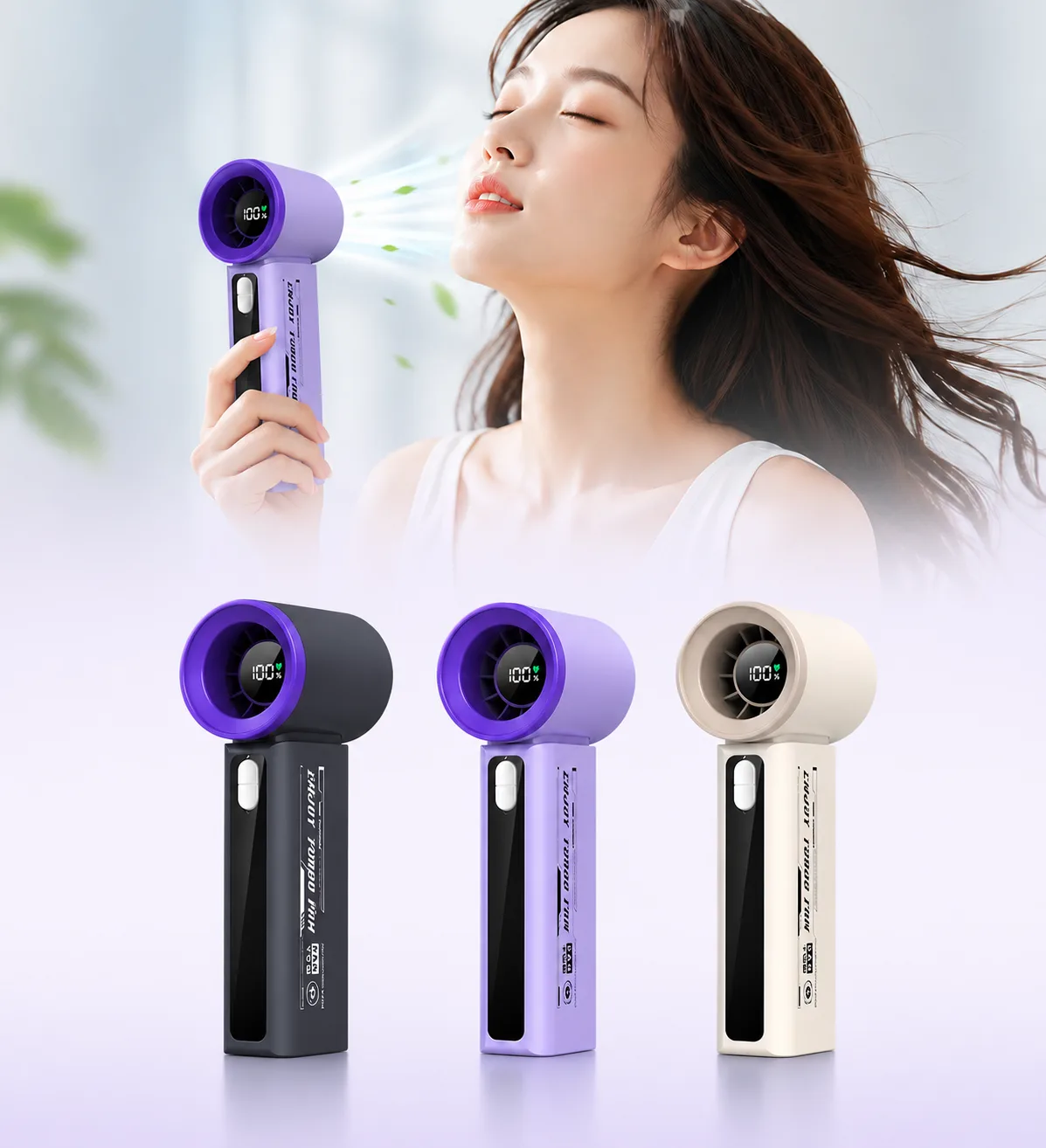 Вентилятор ручний акумуляторний T-08 Turbo Fan з дисплеєм, USB