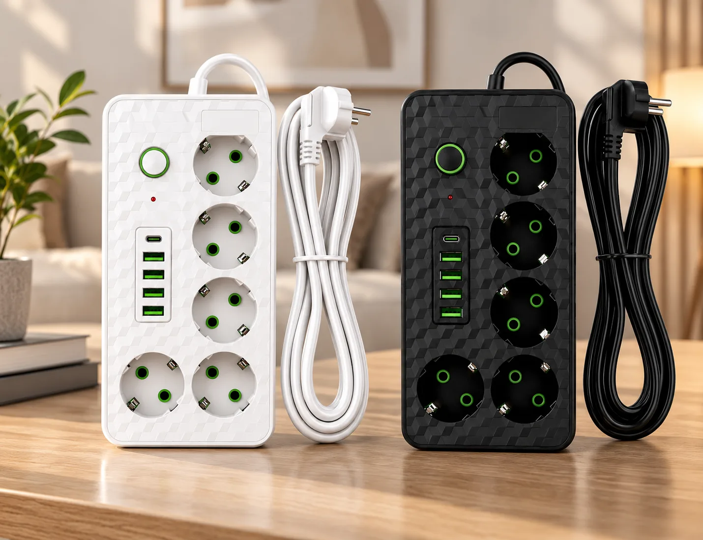 Мережевий фільтр на 5 розеток HG-2505 / Подовжувач на 3м 4×USB+Type-C чорний / Фільтр мережевий 2500Вт
