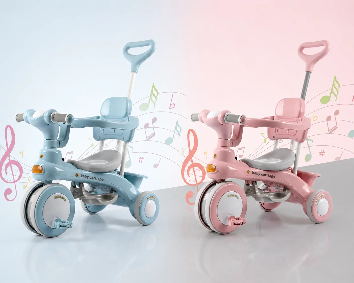 Велосипед-коляска триколісний Baby Carriage 588, з батьківською ручкою та кошиком