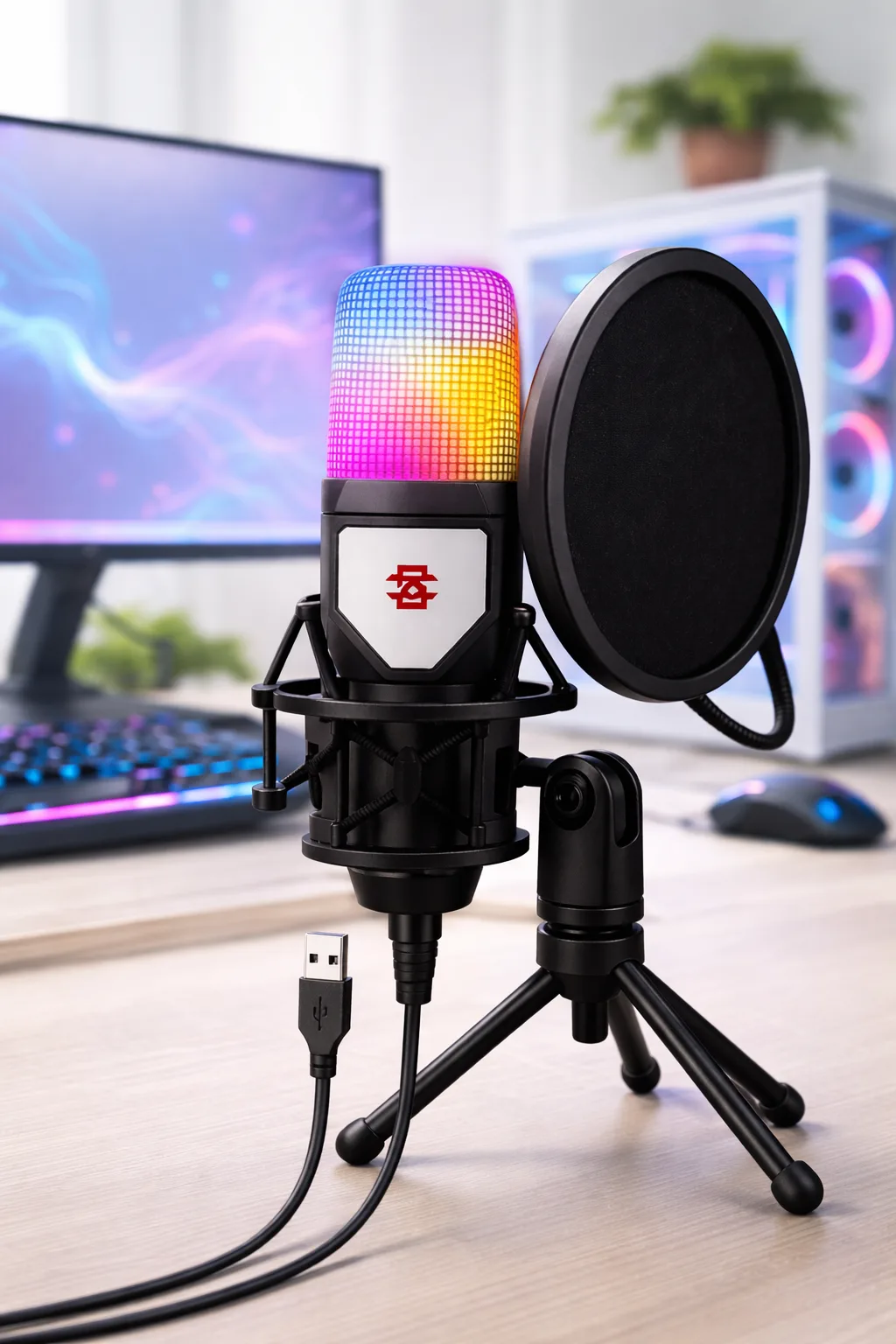 Мікрофон ігровий конденсаторний з RGB підсвіткою, поп-фільтр, підставка