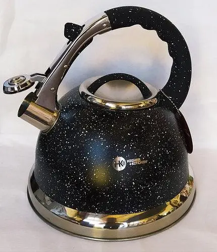 Stovetop Whistling Kettle HIGHER KITCHEN ZP-021, stainless steel, 3.5 L, black