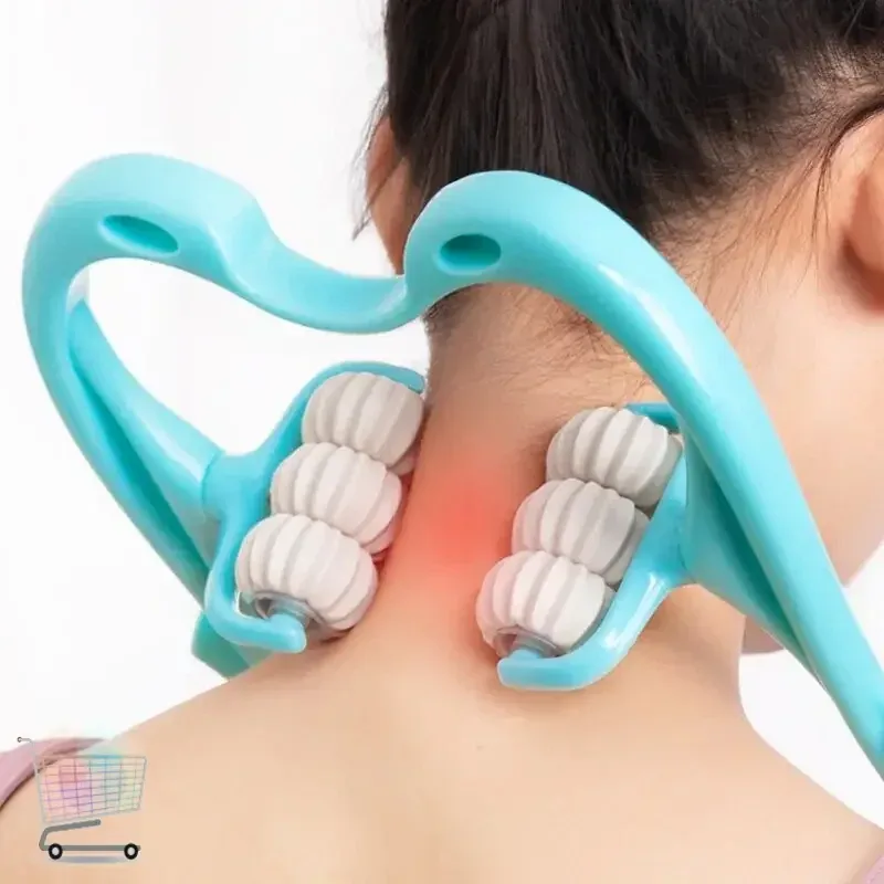 Ручний мультироликовий масажер для шиї та тіла Neck Stretcher з рельєфними роликами, що обертаються на 360°