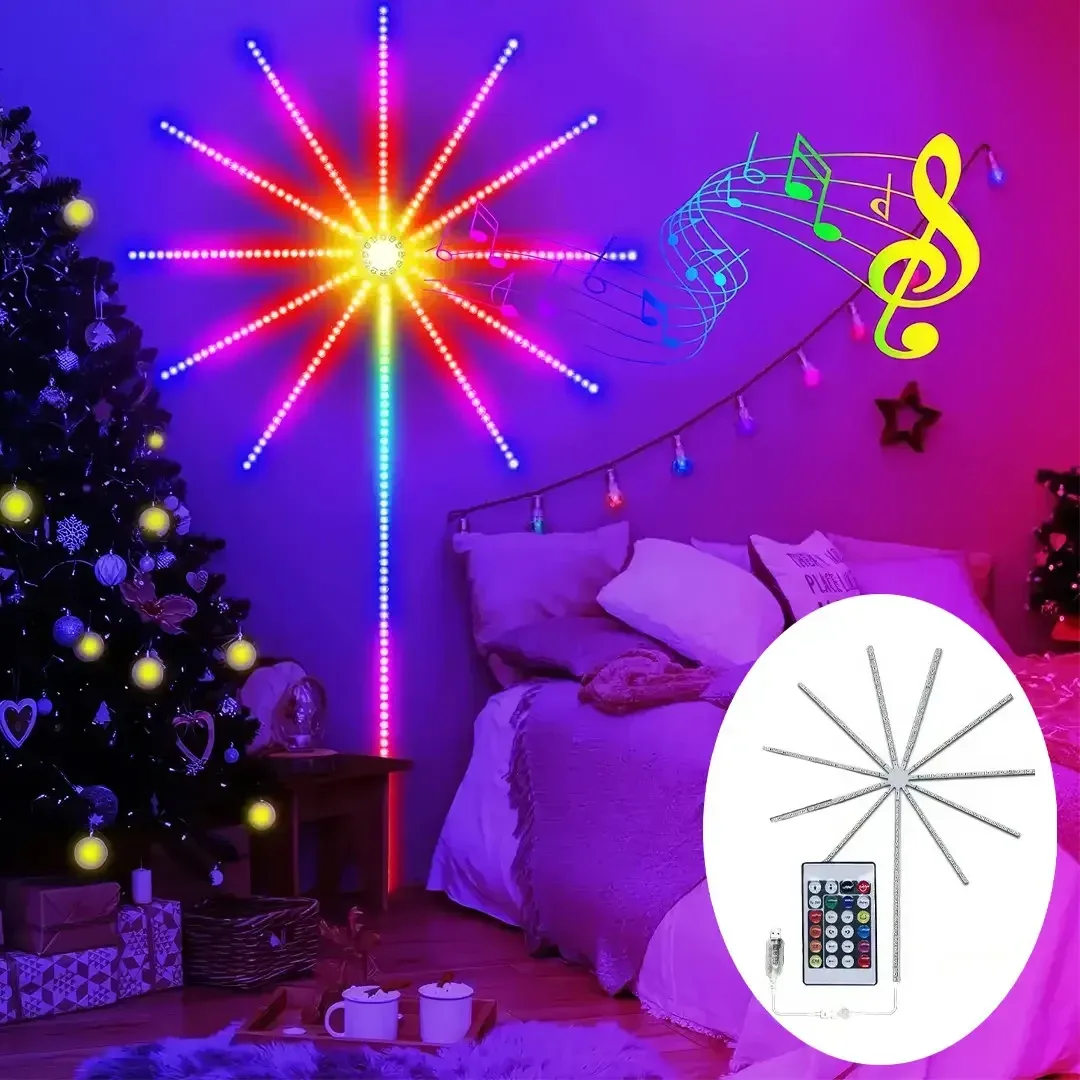 Настінна LED-гірлянда Феєрверк SFK-18 з пультом, Bluetooth-керуванням з телефону, USB, 1+0.5 м
