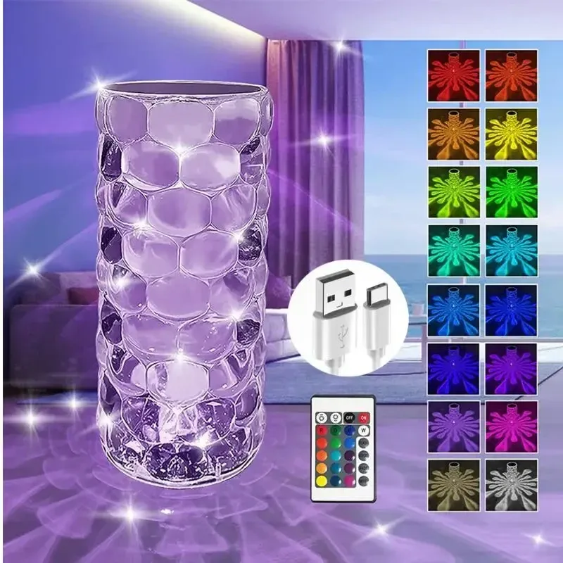 Настільна лампа-нічник Diamond RGB на акумуляторі, 16 кольорів
