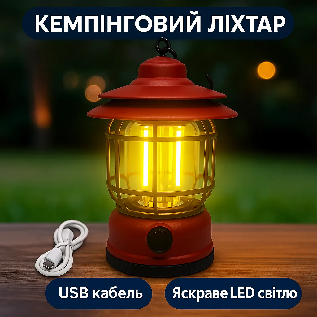 Фонар кемпінговий акумуляторний Camping Lamp 27S, 1200 мА·год, до 300 лм, червоний