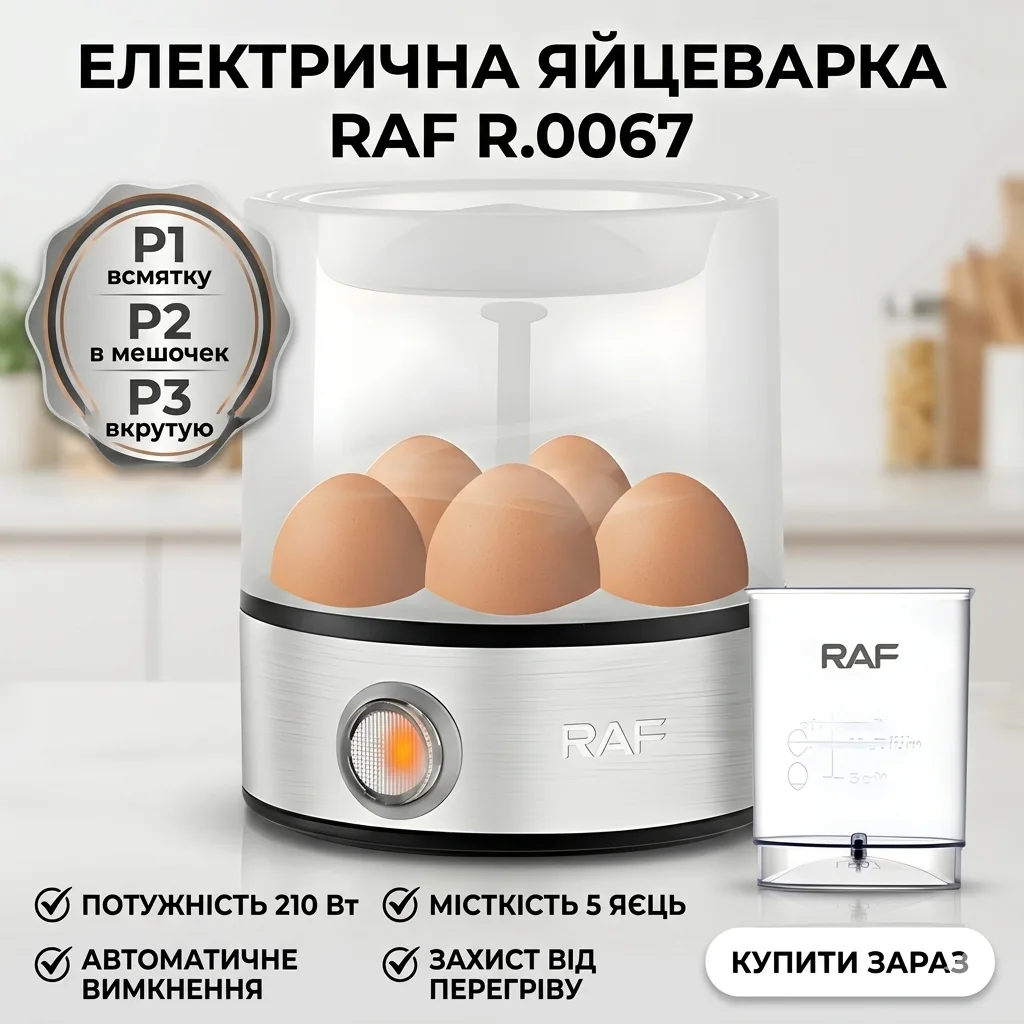 Яйцеварка електрична RAF R.0067 із захистом від перегріву, 210W