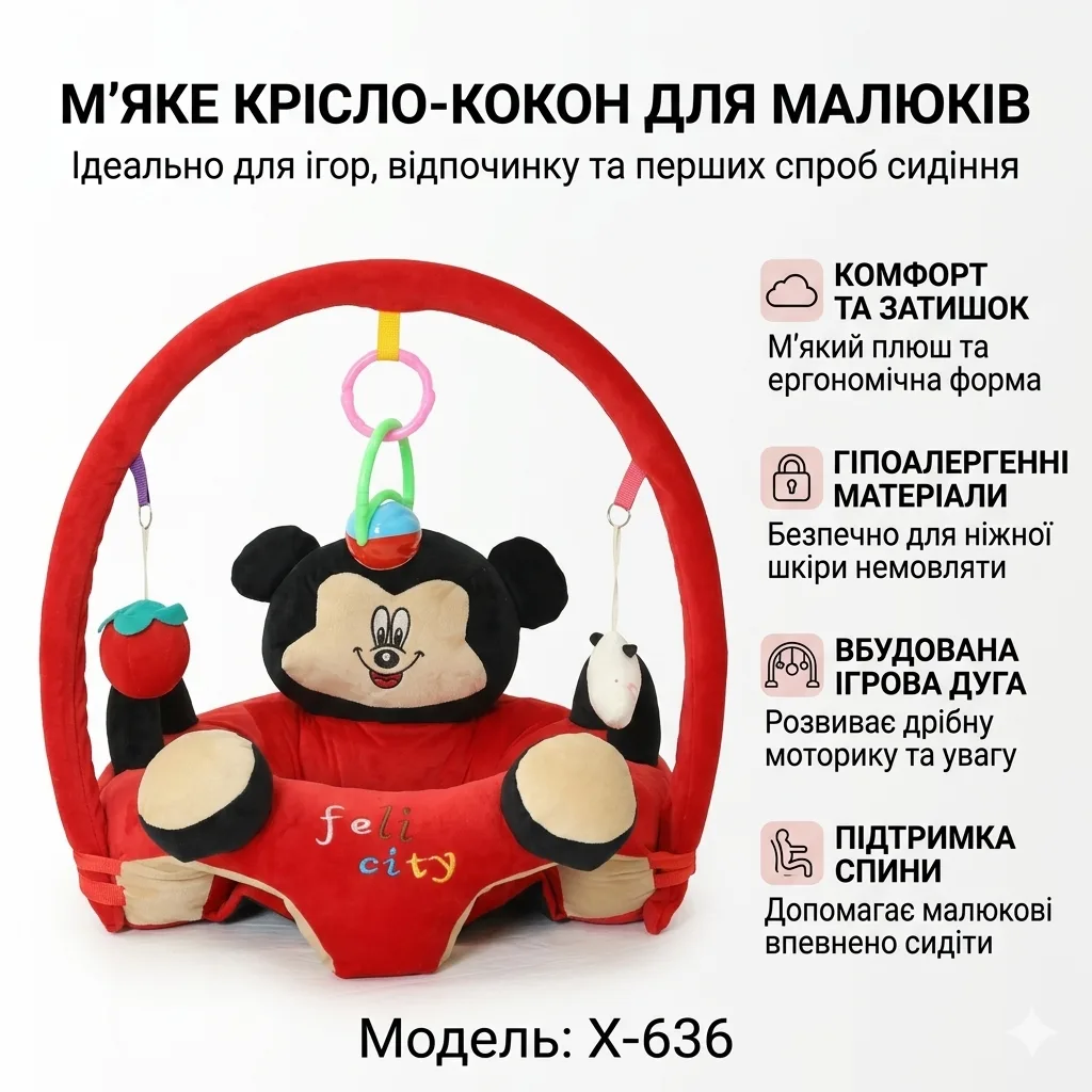 Baby soft seat with toy bar "Red Mickey" X-636