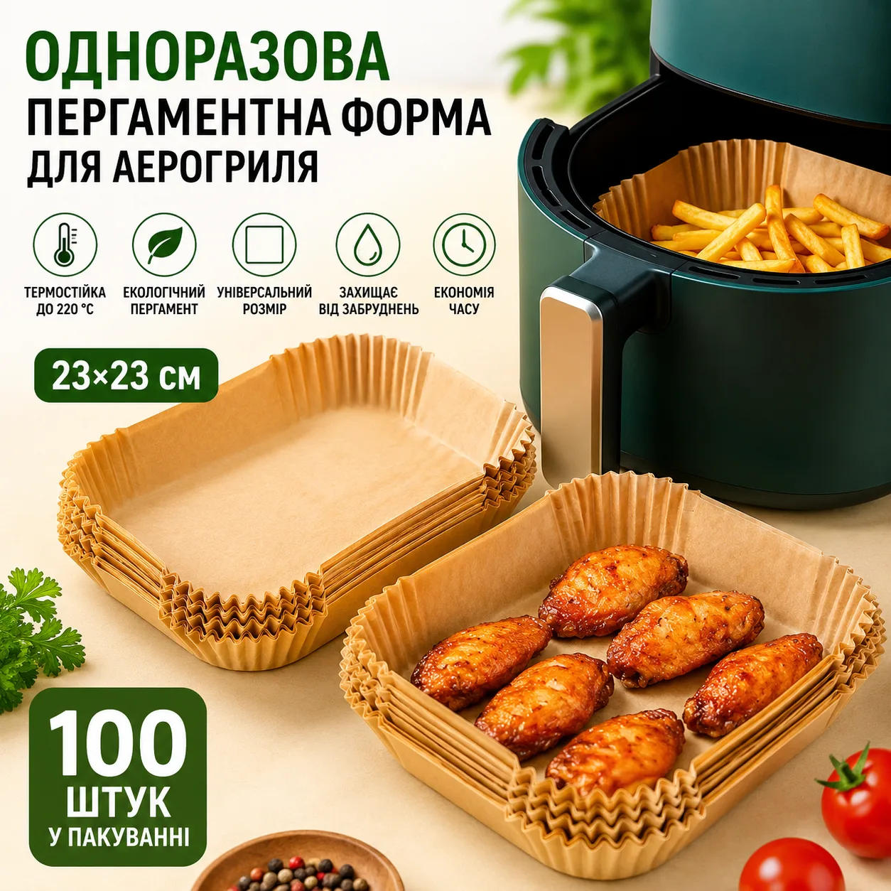 Пергаментні силіконізовані форми 23см для аерогриля і мультипечі 100 шт