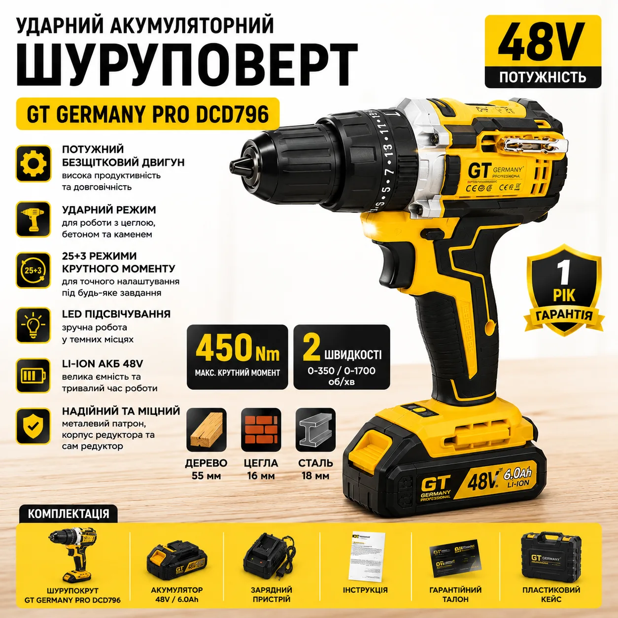 Дриль/шурупокрут + набір інструментів (RD00-999) (2 акум., 21V)