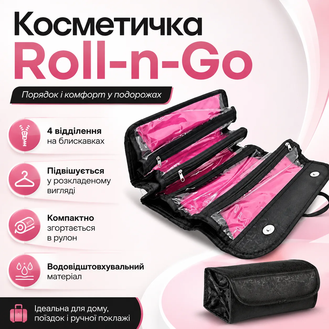 Складана косметичка-органайзер Roll-n-Go для подорожей