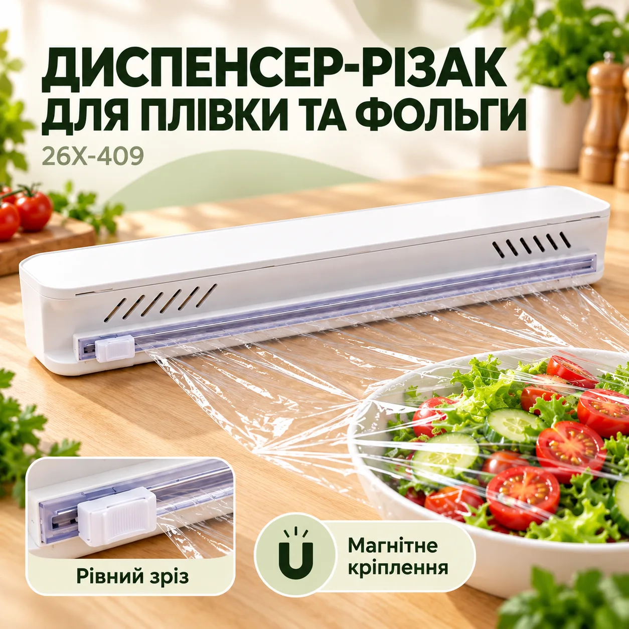 Кухонный диспенсер-резак 26X-409 для пищевой пленки и фольги с магнитным креплением