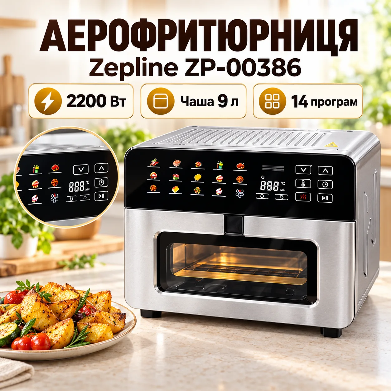 Многофункциональная аэрофритюрница АэроШеф Pro Zepline ZP-00386 13 литров 2200Вт